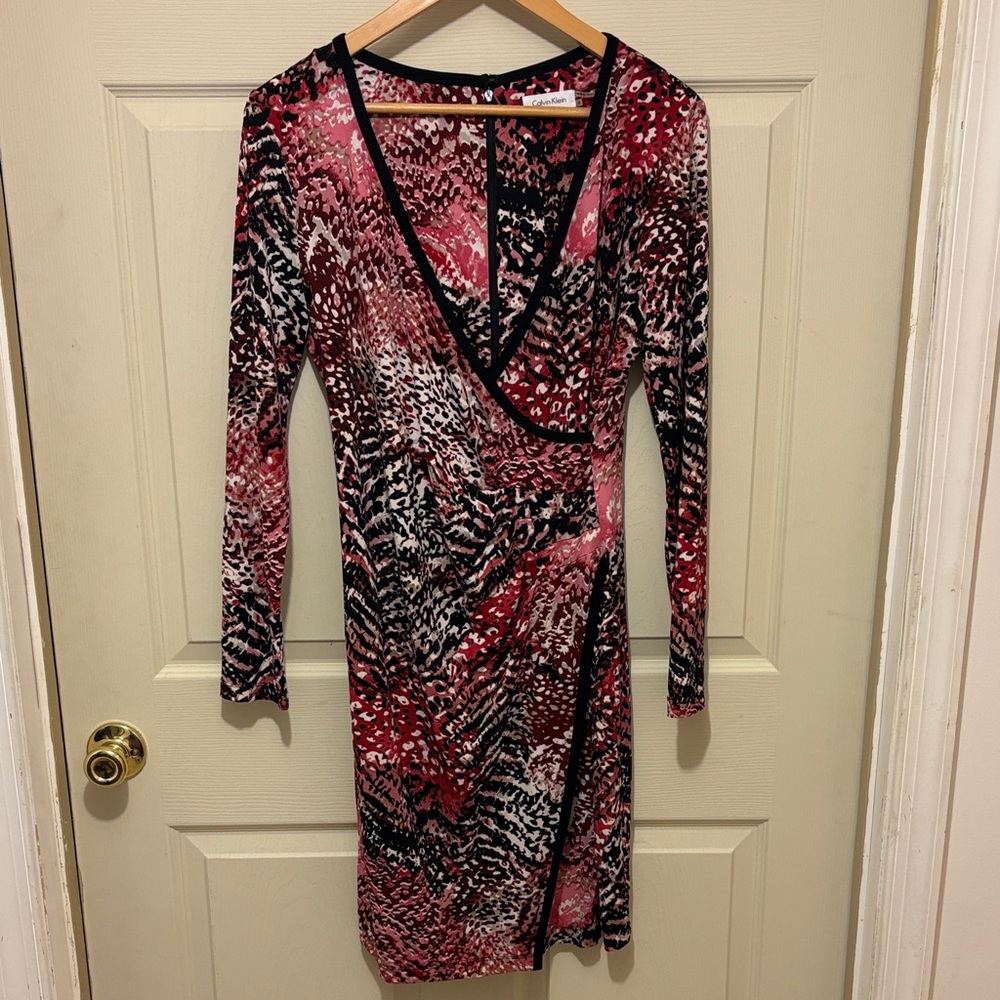 Calvin Klein Pink and Black Long Sleeve Dress